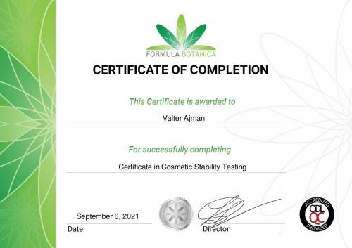 Certificate in Cosmetic Stability Testing A4