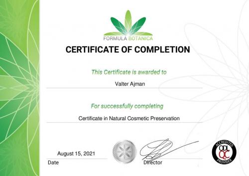 Certificate in Natural Cosmetic Preservation A4